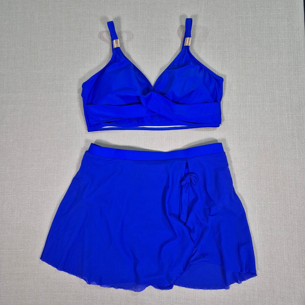 Blooming Jelly Blue High Waisted Two-Piece Swimsuit Mesh Skirt Set Size XL NWOT